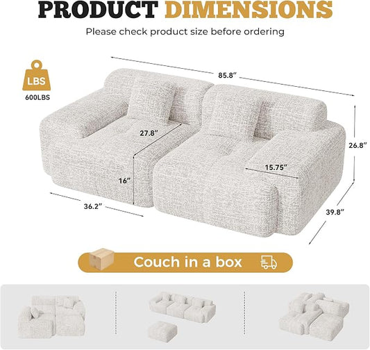 85" Cloud Loveseat Sofa in a Box, Modern Small Couch No Assembly Required, Comfy Deep Seat Boneless Couches for Living Room, Bedroom, Apartment, Beige 1 PCS