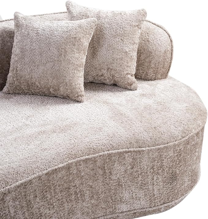114-Inch Curved Boneless Modular Sofa Compressed 4-Seat Cloud Couch with 4 Pillows, Modern Curved Boneless Foam Sofa Floor Deep Seat Cloud Couch for Living Room Bedroom