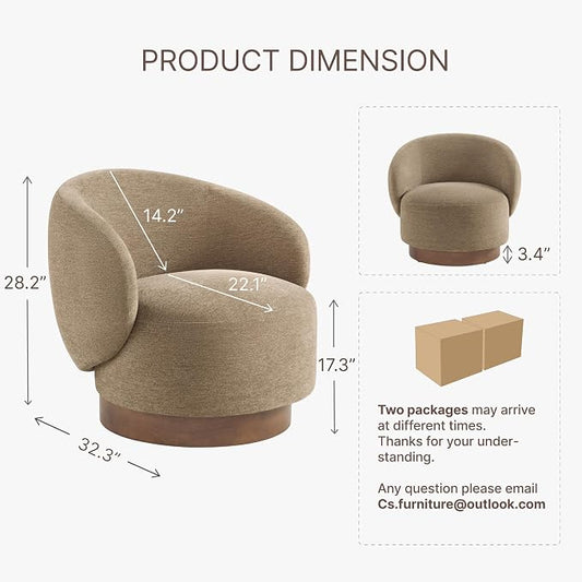 KISLOT Swivel Accent Chair Modern Round Barrel Armchair with Upholstered Performance Fabric for Living Room Bedroom Waitingroom,2 Box,Brown