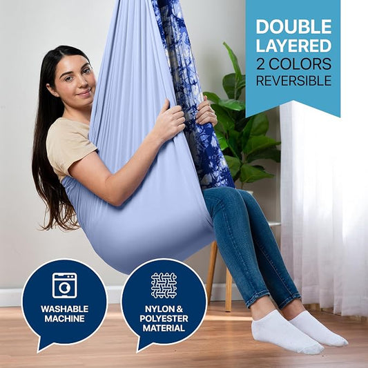 Indoor Sensory Swing for Kids or Outdoor – Holds 300lbs, Double-Layer, & 360° Swivel, Calming Compression Therapy Swing Hammock for Kids & Adults with All Hardware – Sensory-Motor Toys & Gifts