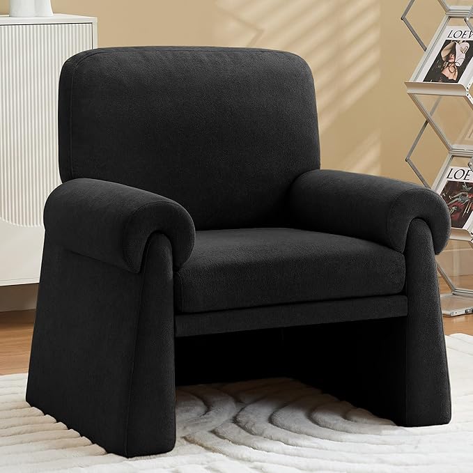 Accent Chairs Set of 2, Modern Living Room Chairs, Comfy Single Sofa Chair with Thick Cushion and Armrests, Upholstered Reading Club Chair, Arm Chair for Living Room Bedroom, Black