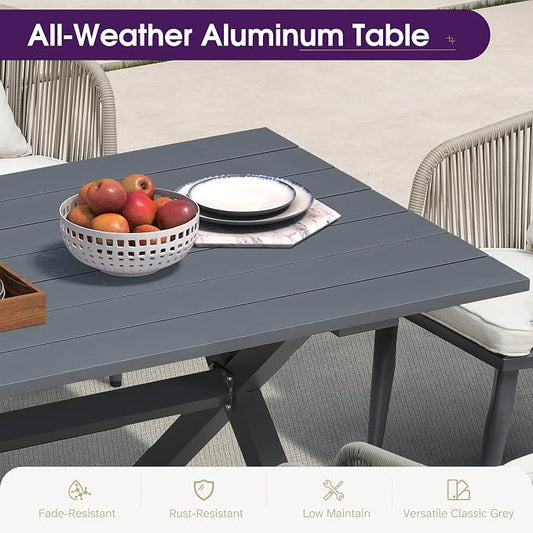 PURPLE LEAF 16 Pieces Patio Dining Set Wicker Outdoor Furniture Rectangular Table and Chairs Set for Garden Deck Aluminum Frame Backyard Kitchen Set, Cushions and Pillows Included Taupe