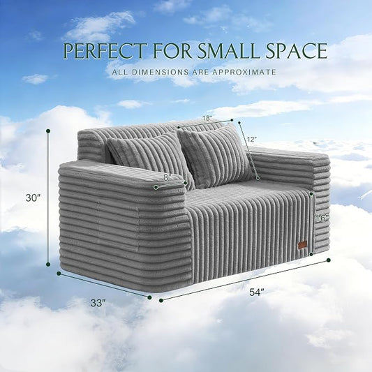 ZurNesfure Sofa Couch Cloud Loveseat, Memory Foam Couch with Pillow No Assembly Need, Modern Couch with deep seat and Washable Cover Boneless Sofas for Living Room Bedroom Apartment (Grey,Loveseat)