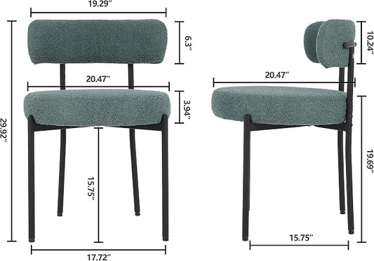 EDWELL Dining Chairs Set of 6, Modern Upholstered Dining Room Chairs with Black Metal Legs, Green Curved Backrest Kitchen Chair for Dining Room, Living Room