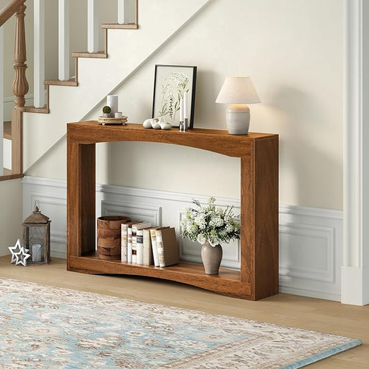 YATINEY Narrow Console Table, 5.9'' Thin Entryway Table, Behind Couch Table for Small Spaces, Small Farmhouse Hallway Table, for Living Room, Hallway, Foyer, Reddish Brown CT19WL