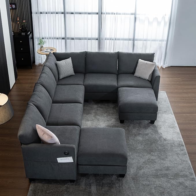 122.8" Large Sectional Couches for Living Room, 6 Seater L Shaped Modular Sectional Sofa with Two Storage Ottomans & USB, Oversized Corner Couch for Living Room(Grey)