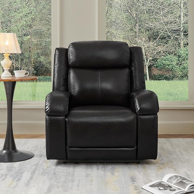 Watson & Whitely Genuine Leather Power Recliner Chairs for Adults, Wall Hugger RV Recliner with Power Headrest & Charging Ports, Electric Recliner Sofa Chair for Living Room, Black