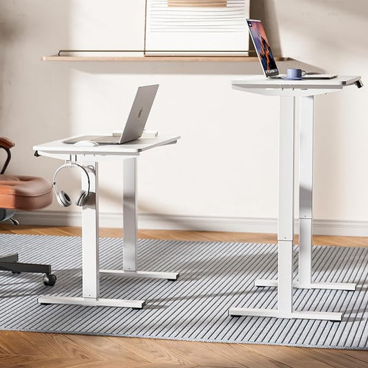 LongKe Electric Standing Desk Adjustable Height, 32x20 Inches Sit Stand up Desktop for Home Office, Ergonomic Rising Computer Table with Memory Preset, White