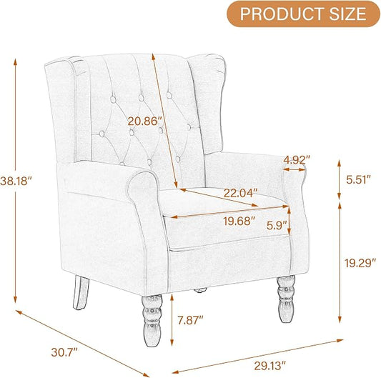 High Back Accent Chair, Fabric Upholstered Armchair Retro Wingback Arm Chair for Living Room, Comfy Single Sofa Bedroom Reading Seat with Solid Wood Legs - Light Gray