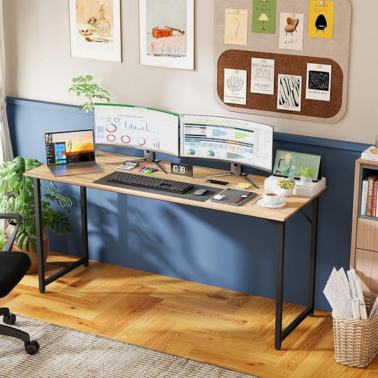 PayLessHere | 63 Inch Computer Desk | Nature | Office Desk with Metal Frame, Adjustable Feet | Water-Resistant, Scratchproof Surface | Sturdy Writing Table for Home Office or Study | Pack of 1