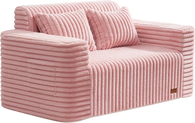 ZurNesfure Sofa Couch Cloud Loveseat, Memory Foam Couch with Pillow No Assembly Need, Modern Couch with deep seat and Washable Cover Boneless Sofas for Living Room Bedroom Apartment (Pink,Loveseat)