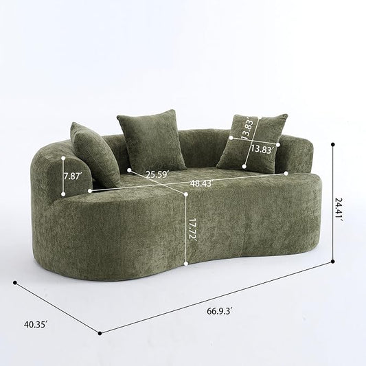 67" Cloud Curved Loveseat Sofa, Deep Seat Boneless Love Seat Couches with 3 Throw Pillows, Modern Chenille 2 Seater Compressed Floor Loveseat Sofa for Living Room Small Spaces, No Assembly | Breathable material