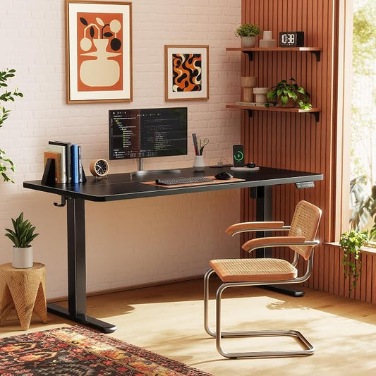 Huuger Electric Standing Desk with Power Outlets and USB-C Port, 55 X 24 Inch Height Adjustable Desk, Sit Stand Desk for Home Office, Computer & Gaming Desk with 4 Presets, Stable Steel Frame, Black