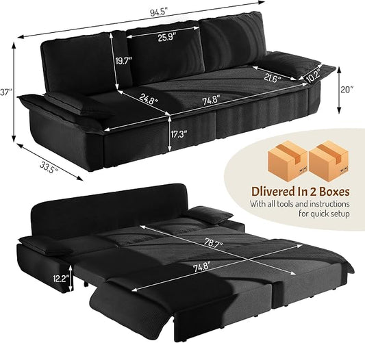 ERYE King Foldable Sleeper Sofa,Oversized 3-in-1 Convertible Pull Out Sleeper Sofabed W/Pillow Armrests,3 Seat Couch Space Saving Sleeper Sofa Bed for Living Room Bedroom