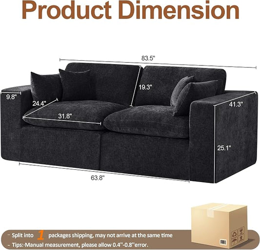83''Cloud Boneless Sectional Couch, Modular Sectional Sofa Deep Seat, Upholstered Convertible Comfy Loveseat Chenille Memory Foam Sofa Couches for Living Room, Dark