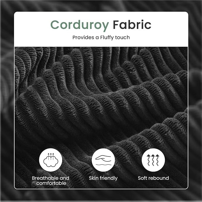 YOUDENOVA 3 Pieces Corduroy Couch Set for Living Room, 8 Seats Cloud Sofa, Deep Seat Floor Couch for Bedroom, Futon Modern Sofa Sectional Bed, Black Corduroy