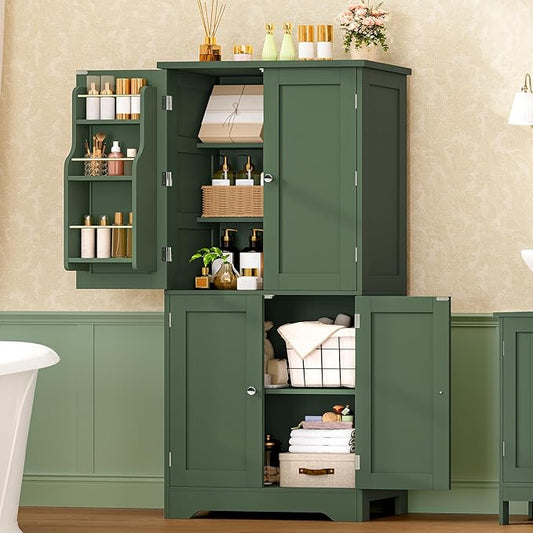 TEENFON 51" H Pantry Cabinet with 4 Doors, Kitchen Cabinet with 6 Door Shelves, Kitchen Pantry for Living Room, Dining Room, Bathroom, Green