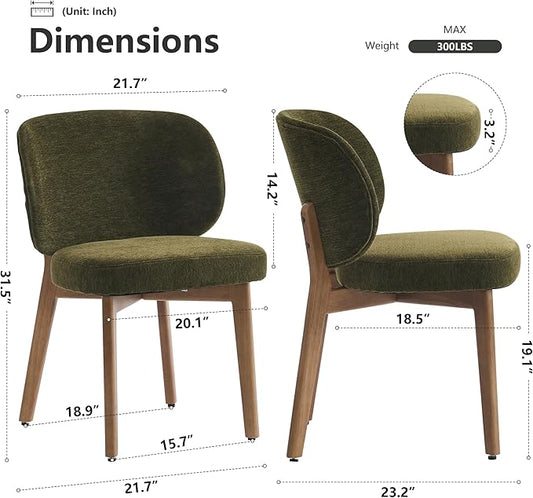 YOUNIKE Dining Chairs Set of 6 Modern Kitchen Dining Room Chairs Green | Chenille Fabric Upholstered Armless Side Accent Chair with Back Wide Padded Seat Wooden Leg for Kitchen Dining Living Room