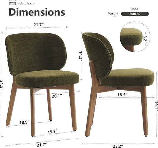 YOUNIKE Dining Chairs Set of 8 Modern Kitchen Dining Room Chairs Green | Chenille Fabric Upholstered Armless Side Accent Chair with Back Wide Padded Seat Wooden Leg for Kitchen Dining Living Room