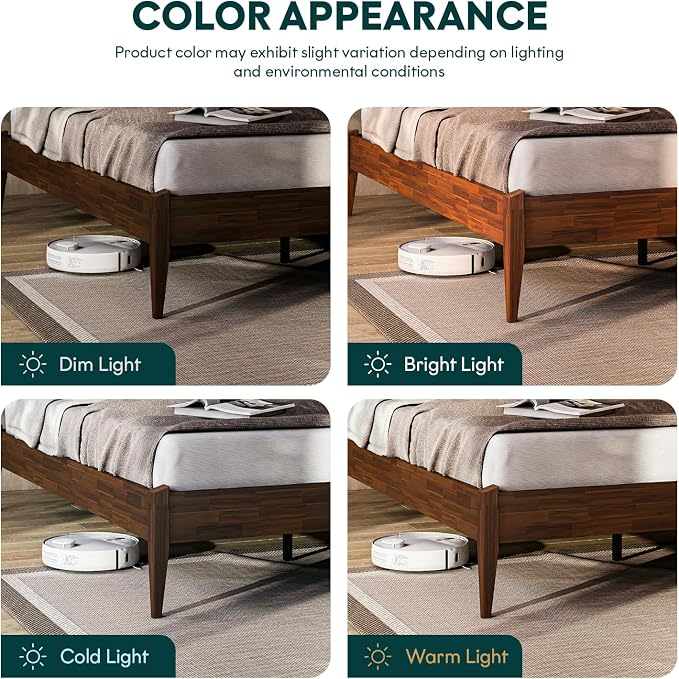 Bme Dinkee 15" Solid Wood Platform Bed Frame Without Headboard - Japanese Joinery Bed Frame - Modern & Minimalist Style - Wood Slat Support - Easy Assembly - No Box Spring Needed - Chocolate, Twin