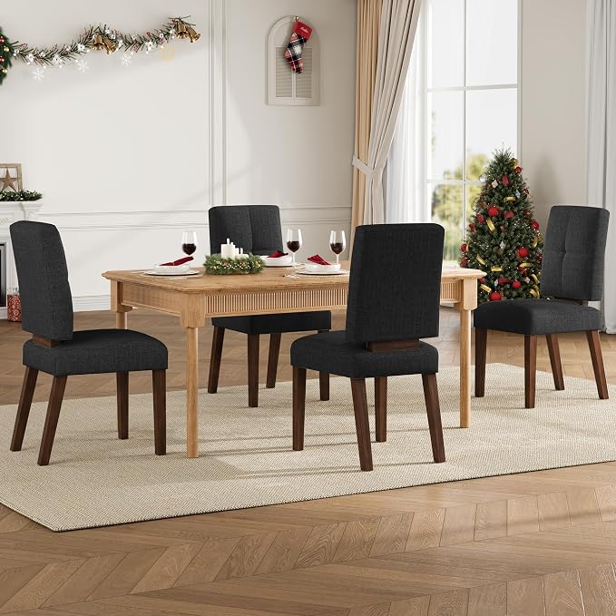 HOMRELEXA Wooden Dining Chairs Set of 2, Dining Room Chairs with Wood Legs, Cloud-Like Cushion & Reinforcement Structure Design for Kitchen/Living Room/Restaurant, Easy Assembly