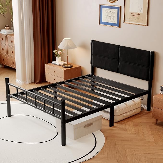 Metal Bed Frame,14Inch Twin Bed Frame with Headboard,Heavy Duty Sturdy Mattress Foundation,Easy Assembly,No Box Spring Needed,Black Twin Size