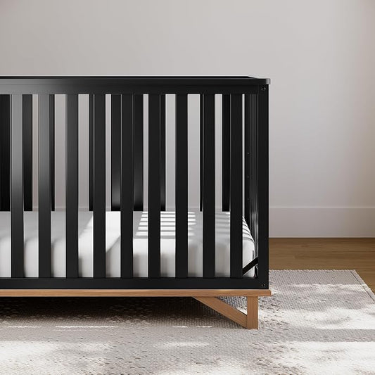 Storkcraft Santa Monica 5-in-1 Convertible Crib (Black with Vintage Driftwood) – GREENGUARD Gold Certified, Modern Design, Two-Tone Baby Crib, Converts to Toddler Bed, Daybed and Full-Size Bed