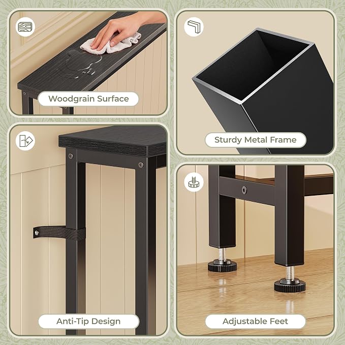 Huuger 94.5 Inch Sofa Table with Power Outlets, 23.9’’-34.4’’ Height Adjustable Range, Behind Couch Table with USB-C Ports, Sofa Tables Narrow Long, Skinny Console Table, Small Spaces, Black