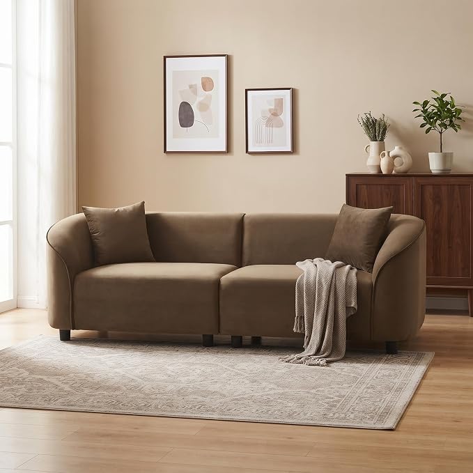 Merax 87" Curved Sofa Comfy Contemporary Upholstered Loveseat with Extra Deep Seats for Living Room Apartment Office, Classic Brown