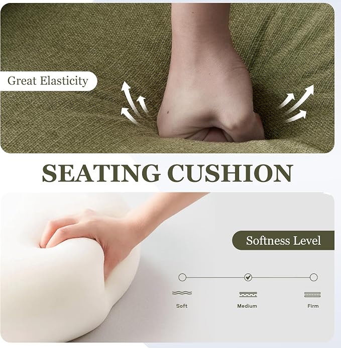 HUIMO Accent Chair for Living Room, Tufted Upholstered Club Chair with Lumbar Pillow, Vintage Reading Armchair with Solid Wood Legs for Bedroom Apartment, Olive Green