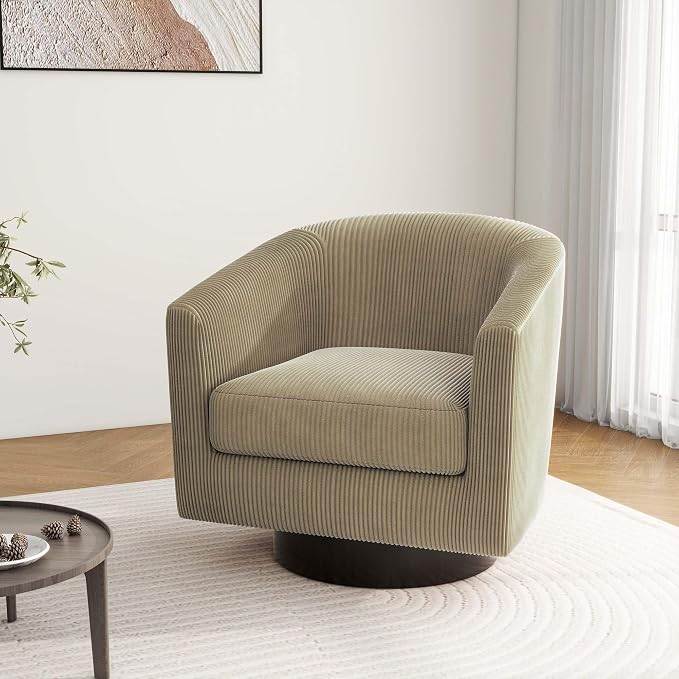Swivel Barrel Accent Chair, Modern Round Corduroy Fabric Arm Chair for Living Room, Bedroom, Comfy Club Reading Chairs for Adults (Corduroy Camel, Set of 2)