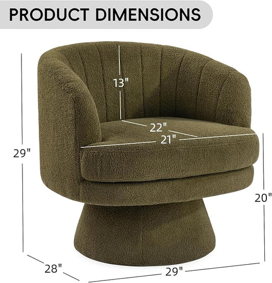 CANMOV Swivel Accent Chair with Armrest, Modern 360 Degree Swivel Barrel Chair with Curve Back and Soft Cushion,Comfy Round Sherpa Teddy Armchair Single Sofa for Living Room,Bedroom, Green