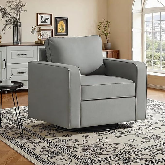 Aoiy & Wifon 33.6" W Swivel Accent Chair, Mid Century Modern Swivel Chair for Living Room, Comfy Small Accent Chair, PU Leather, Gray