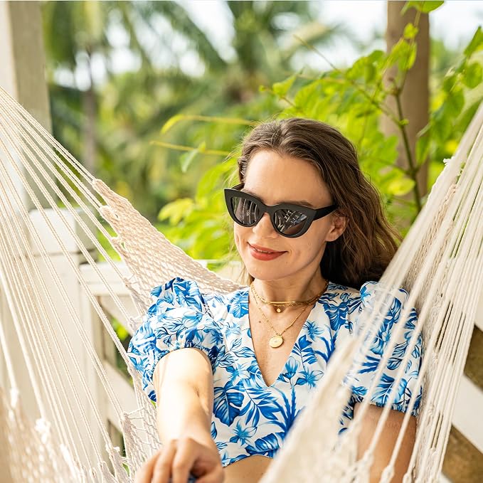 Lazy Daze Hammocks Hanging Swing Chair Caribbean Rope Weaving Chair with 40" Hardwood Spreader Bar and Soft-Spun Cotton Rope, Hammock Chair for Indoor, Outdoor, Backyard, Max 300 LBS, Natural