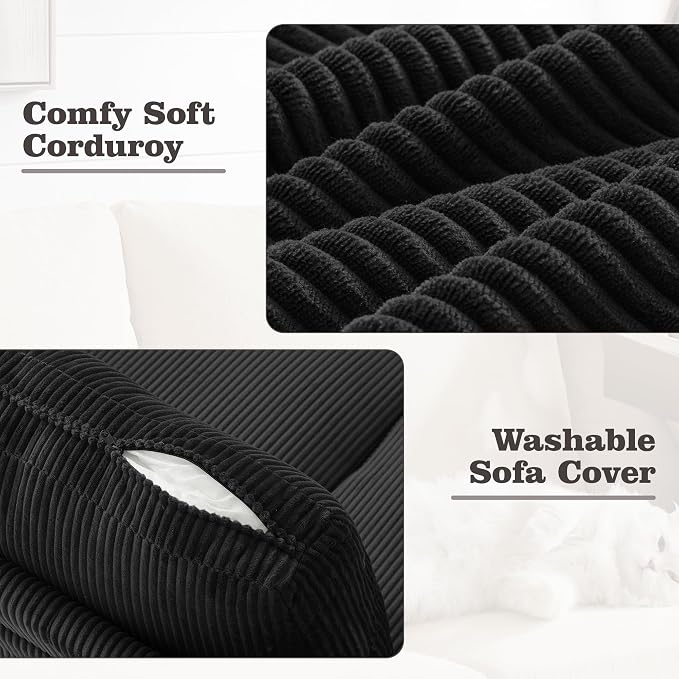 Apicizon 89" 3 Seat Couch for Living Room, Comfy Couch Clound Sofa 3 Seater Sofa, Modern Couches with Removerable Cover for Bedroom, Black Corduroy