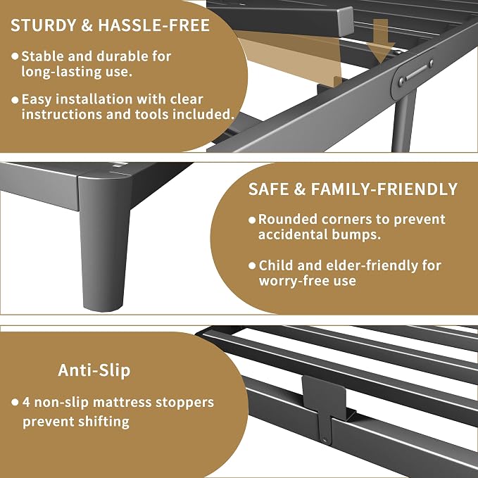 ITIMIDI 6 Inch Twin Size Bed Frame with Metal Gaskets, No Box Spring Needed, DIY Headboard, Heavy Duty Steel Slat Support, Anti-Slip Mattress Stopper, Round Corner Leg, Easy Assembly, Black