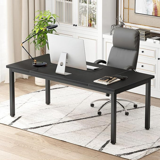 DlandHome Computer Desk, Large Executive Office Desk Study Writing Workstation for Home Office,70.8 x 31.5 inch,Black