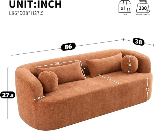86" Chenille Cloud Loveseat Couch - Frameless Memory Foam Sofa with Pocket Springs | No Assembly Luxury 3-Seater Modern Curved Floor Sofa in a Box for Living Room & Apartment | Breathable material