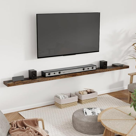 Heimlove 55 Inch Floating Shelves for Wall 8 Inch Deep Rustic Brown Shelves Set of 2,Wall Mounted Rustic Wood Long Floating Shelf,Large Extra Display & Storage Shelf with Invisible Brackets