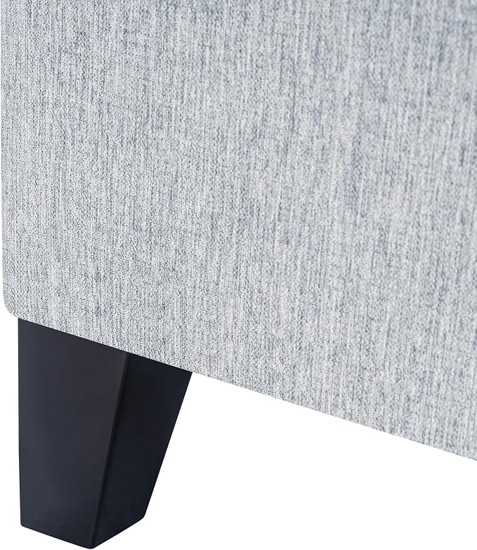 Adeco 18-inch Linen Storage Ottoman for Living Room & Bedroom, Upholstered Footrest Stool and Extra Seat with Safety Hinge Lid, Solid Wood Legs, Ice Grey