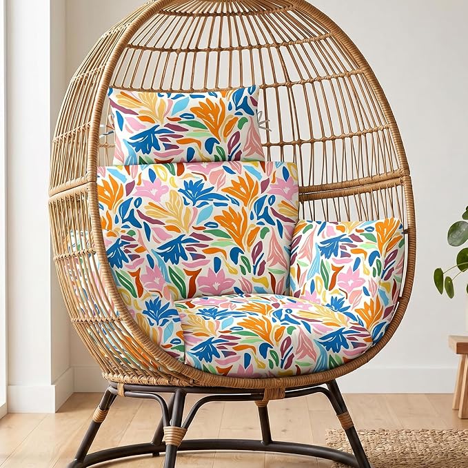 MAGIC ELEPHANT Egg Chair Cushion, Memory Foam Indoor Outdoor Hanging Egg Chair Cushion Replacement, Patio Basket Swing Cushion with Headrest (Multicolor Leaves)