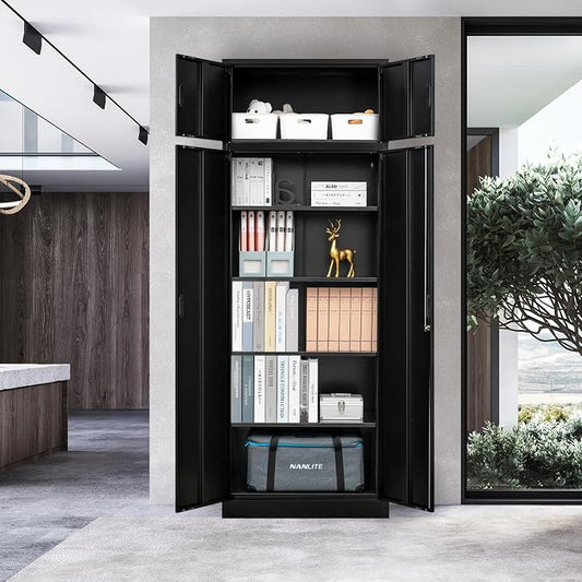 Metal Storage Cabinet, 87 Inch Tall Metal Storage Cabinet with Doors and Shelves, Pantry Cabinets for Kitchen Storage, Garage Cabinet for Living, Dining Room, Assemble Required