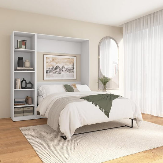 Bestar Claremont Full Murphy Bed with Closet Organizer (79W) in White, Space-Saving Sleeping Arrangement for Multipurpose Room