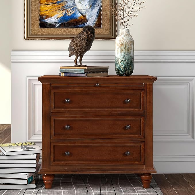Merax Wood Nightstand with Drawers Set of 2, Bedside End Table with Pull Out Tray, Brown (No Guide Rails)