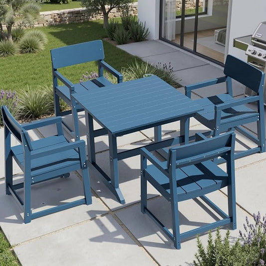Shintenchi 5 Pieces Outdoor Dining Set,HDPE Outdoor Table and Chairs Set for 4,All Weather Patio Furniture Sets,Modern Wooden Textured Dining Sets for Backyard,Garden,Blue