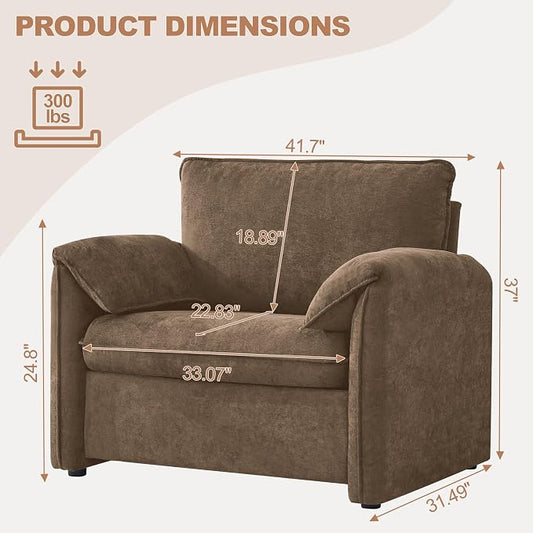 Oversized Accent Chair for Living Room, 41.73" Large Modern Armchair with Deep Seat, Mid-Century Comfy Reading Chair with Padded Arms, Chenille Single Sofa Chairs for Bedroom, Dark Brown