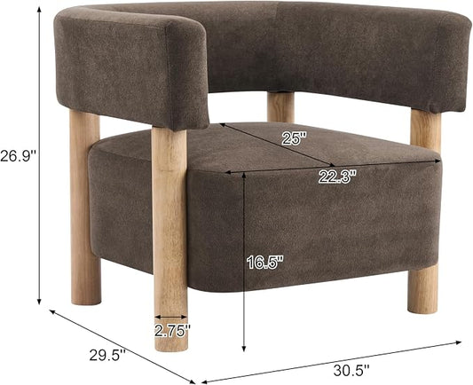 Christopher Knight Home Carly Low Profile Accent Chair, Boucle Upholstered Barrel Chair, Comfy Reading Chair for Bedroom, Wooden Single Lounge Sofa, Dark Brown