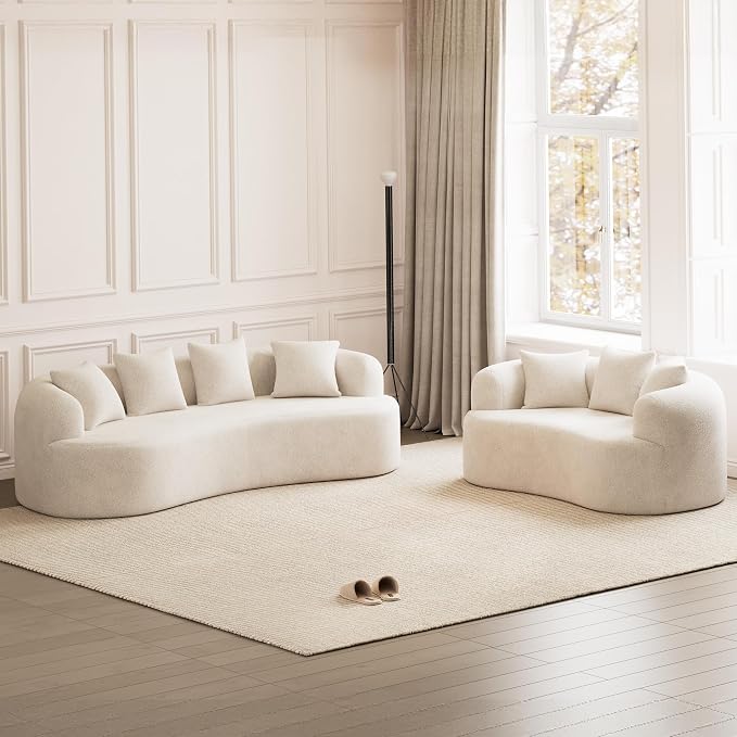 107" Curved Sofa for Living Room, Modern Chenille Cloud Couch Sofa, Luxury Plush Extra Deep 4-Seater Oversized Boucle Couch for Small Spaces, Apartment, No Assembly Required, Cream White