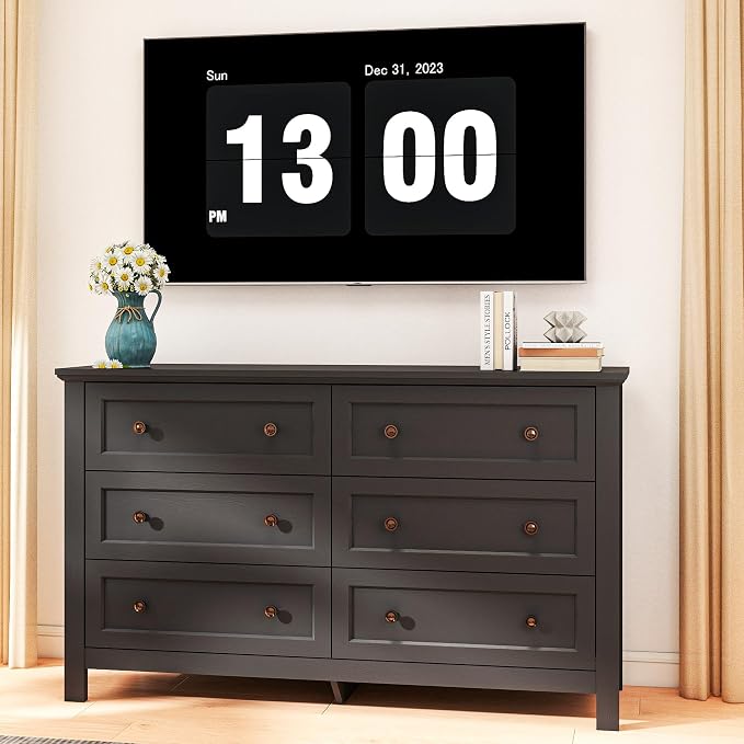 Farmhouse Dresser Nightstand Sets, 2-Piece Bedroom Furniture Set for Home | 6 Drawer Dresser Closet & 3 Drawer Nightstand, Chest of Drawers for Bedroom, Living Room, Entryway, Black