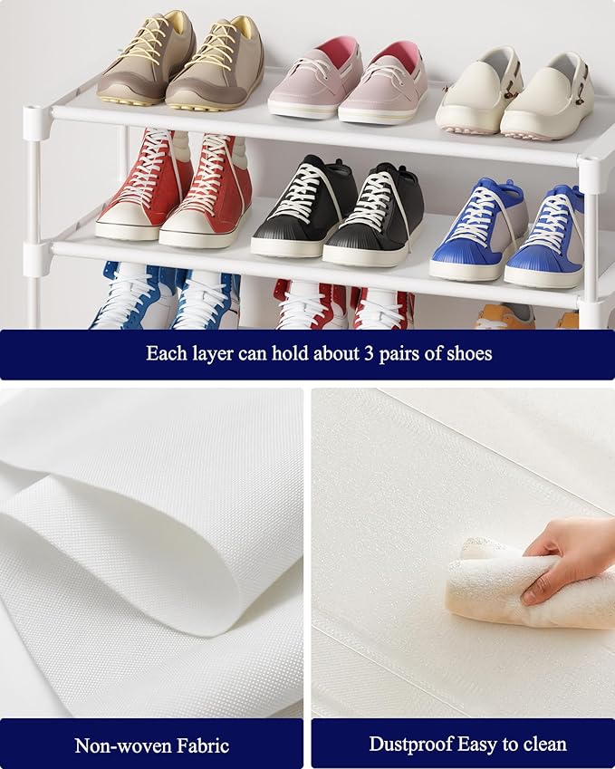 Kitsure Shoe Rack - Non-Woven Shoe Rack Shelf, Shoe Organizer for Closet, Entryway, Garage & Corridor, Stackable Shoe Shelves, 27.5" Wide - 3 Tier, White